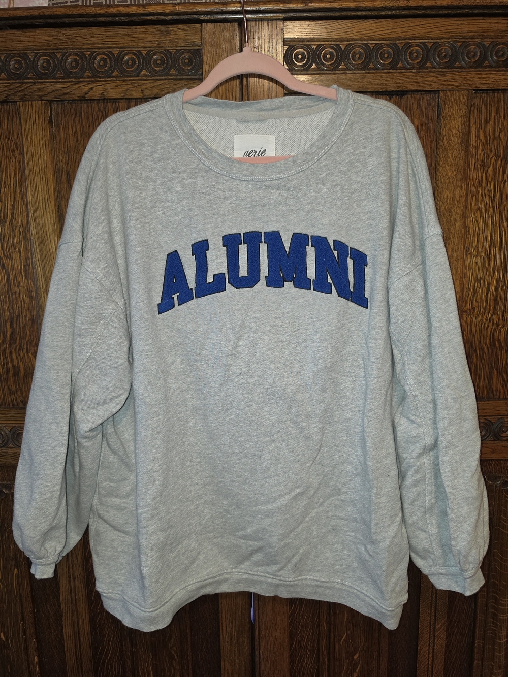 Aerie Light Gray 'ALUMNI' Crewneck Sweatshirt - Blue Lettering